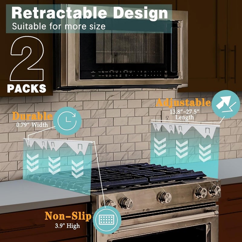 ALMCALS Stove Gap Covers Stainless Steel, 2 Pack Stove Gap Filler Easy Retractable Length 13.8" to 27.5", Width 0.79" Stove Gap Guards Range Trim Kit, Heat Resistant Guard Between Stove Top & Counter - Image 3